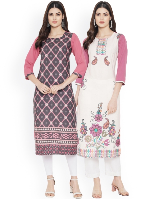 

Ethnic basket Women Multicoloured Printed Floral Crepe Kurta, Multi