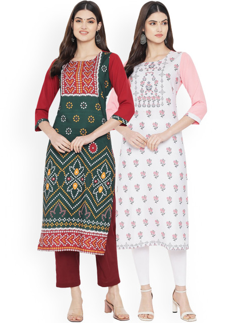 

Ethnic basket Women Multicoloured Geometric Printed Thread Work Floral Crepe Kurta, Multi