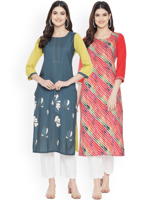 

Ethnic basket Women Multicoloured Floral Embroidered Floral Crepe Kurta, Multi