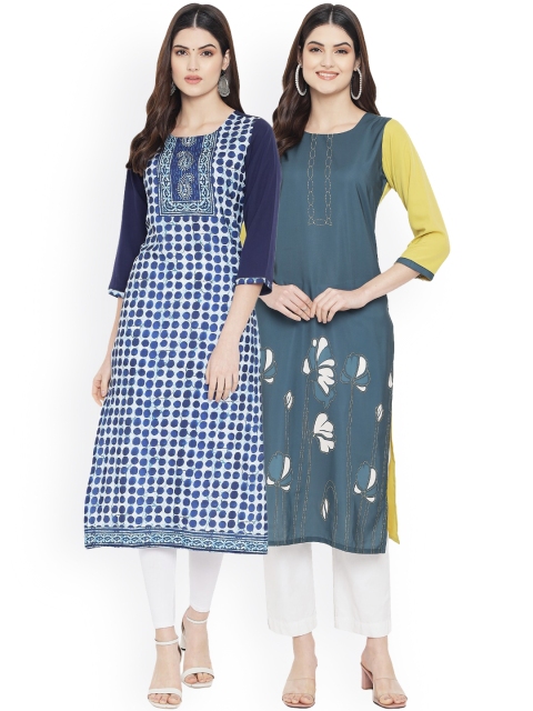 

Ethnic basket Women Multicoloured Floral Embroidered Keyhole Neck Floral Crepe Kurta, Multi