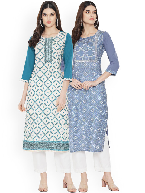 

Ethnic basket Women Multicoloured Ethnic Motifs Printed Thread Work Floral Crepe Kurta, Multi