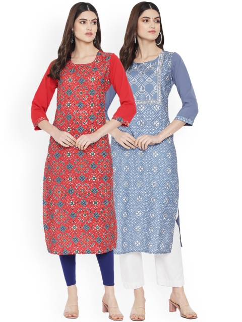 

Ethnic basket Women Multicoloured Ethnic Motifs Printed Mirror Work Floral Crepe Kurta, Multi