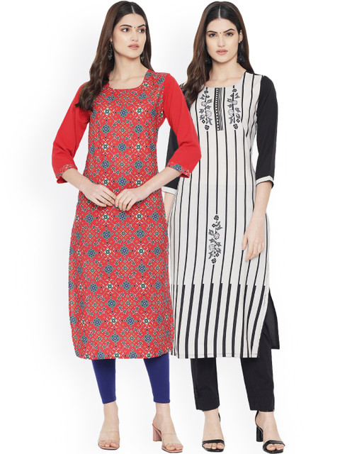

Ethnic basket Women Multicoloured Ethnic Motifs Printed Mirror Work Floral Crepe Kurta, Multi