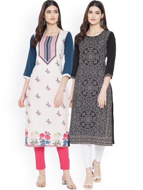 

Ethnic basket Women Multicoloured Floral Embroidered Thread Work Floral Crepe Kurta, Multi