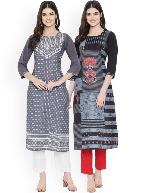 

Ethnic basket Women Multicoloured Ethnic Motifs Embroidered Flared Sleeves Thread Work Floral Crepe Kurta, Multi