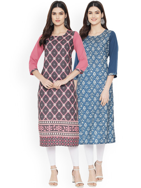 

Ethnic basket Women Multicoloured Geometric Printed Floral Crepe Kurta, Multi