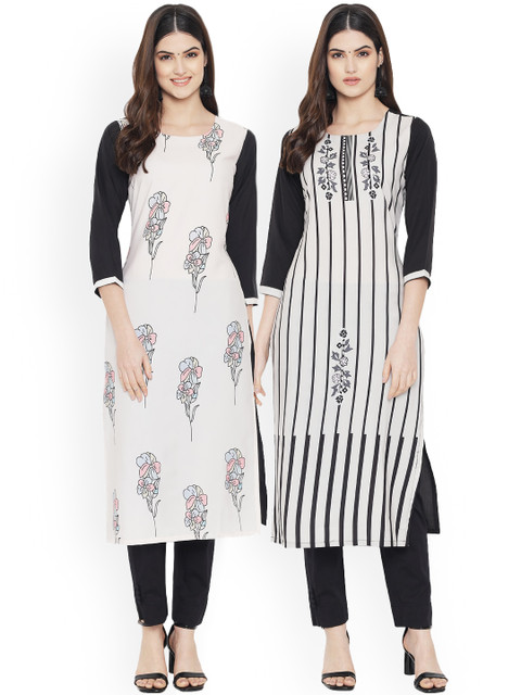 

Ethnic basket Women Multicoloured Floral Embroidered Gotta Patti Floral Crepe Kurta, Multi