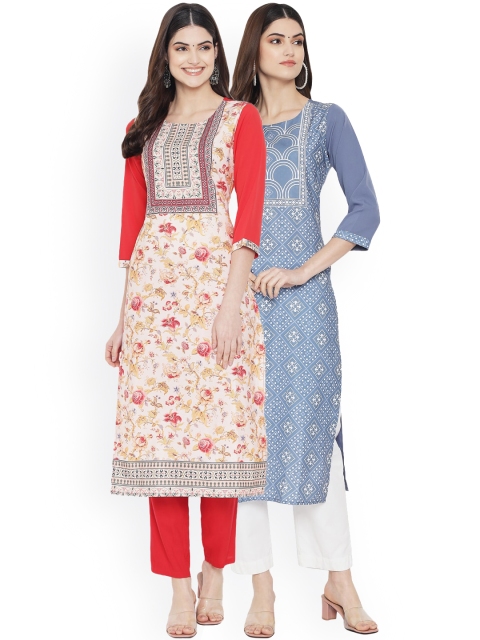 

Ethnic basket Women Multicoloured Geometric Printed Flared Sleeves Floral Crepe Kurta, Multi