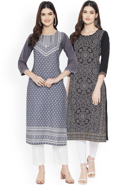 

Ethnic basket Women Multicoloured Geometric Printed Floral Crepe Kurta, Multi
