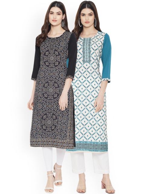 

Ethnic basket Women Multicoloured Geometric Printed Floral Crepe Kurta, Multi