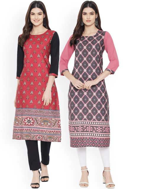 

Ethnic basket Women Multicoloured Printed Floral Crepe Kurta, Multi