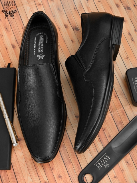 

ALBERTO MORENO Men Black Solid Formal Slip-On