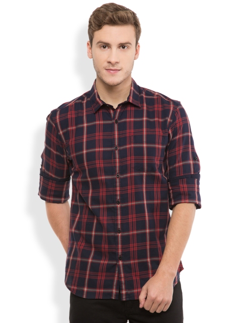 

HIGHLANDER Men Navy Blue Slim Fit Checked Casual Shirt