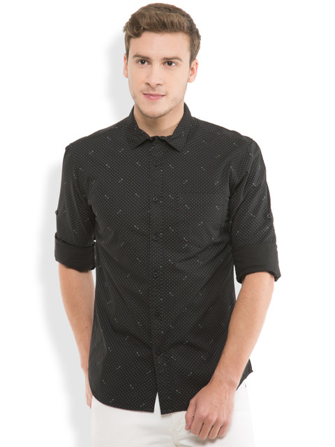 

HIGHLANDER Black Printed Slim Fit Casual Shirt