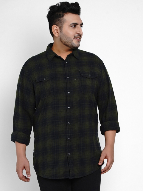 

Santonio Men Plus Size Cotton Olive Green Tartan Checks Checked Casual Shirt
