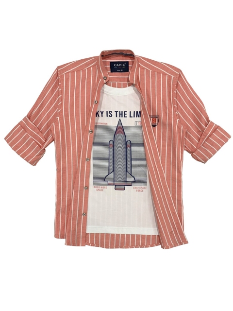 

CAVIO Boys Pink Striped Casual Shirt