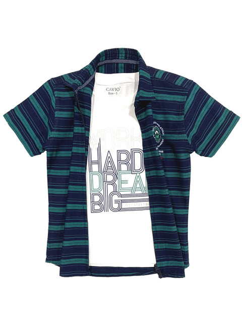 

CAVIO Boys Green Printed Casual Shirt
