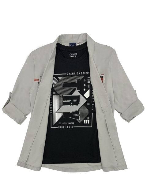 

CAVIO Boys Grey Printed Casual Shirt
