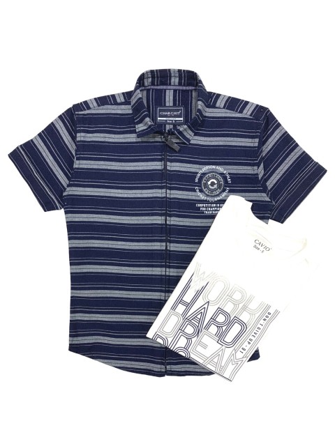 

CAVIO Boys Navy Blue Striped Casual Shirt