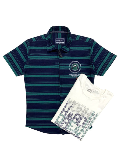 

CAVIO Boys Green Printed Casual Shirt