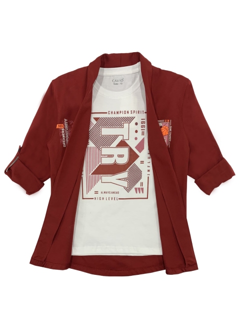 

CAVIO Boys Maroon Printed Casual Shirt
