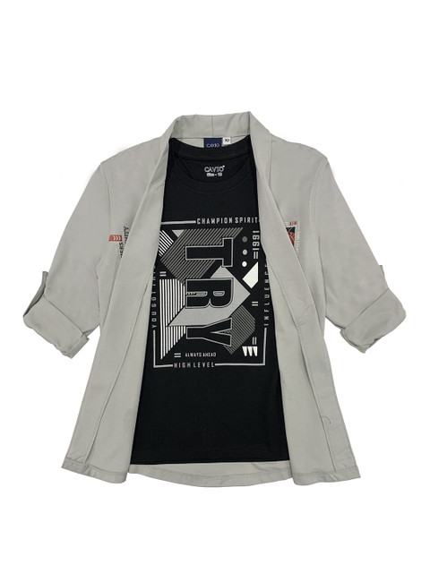 

CAVIO Boys Grey Printed Casual Shirt