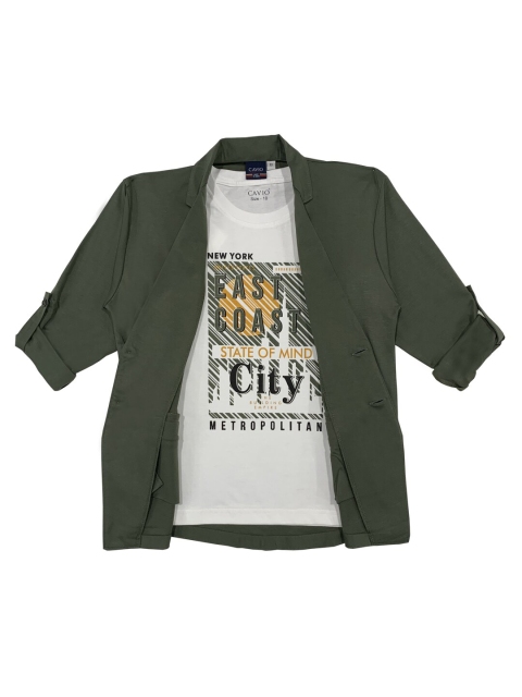 

CAVIO Boys Olive Green Casual Shirt