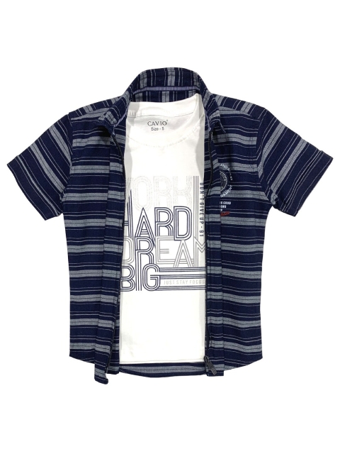 

CAVIO Boys Navy Blue Striped Casual Shirt