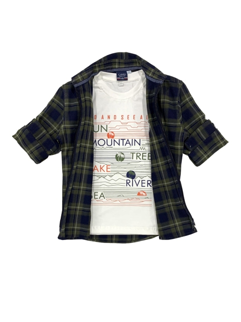 

CAVIO Boys Green Checked Casual Shirt