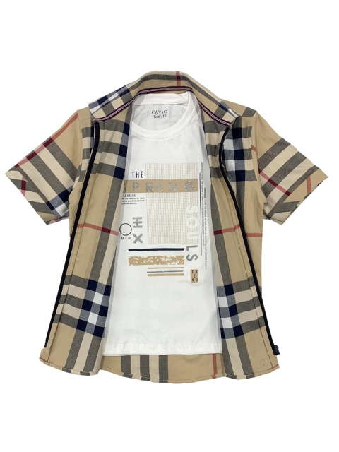 

CAVIO Boys Beige Checked Casual Shirt