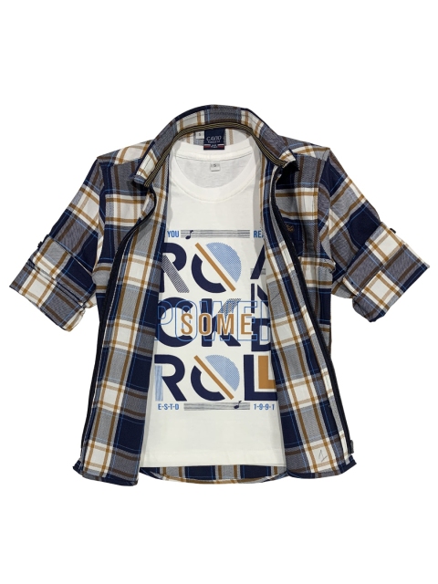 

CAVIO Boys Navy Blue Checked Casual Shirt