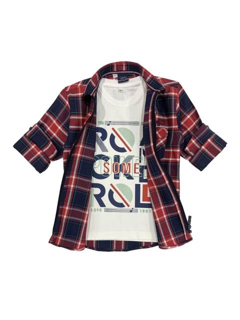 

CAVIO Boys Red Tartan Checks Checked Casual Shirt