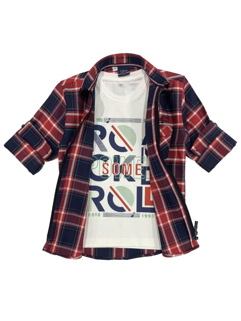 

CAVIO Boys Red Tartan Checks Checked Casual Shirt