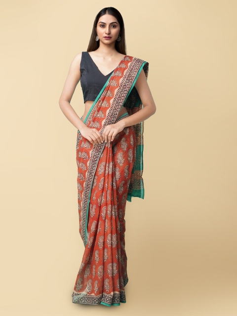 

Unnati Silks Red & Green Ethnic Motifs Printed Pure Cotton Kota Saree
