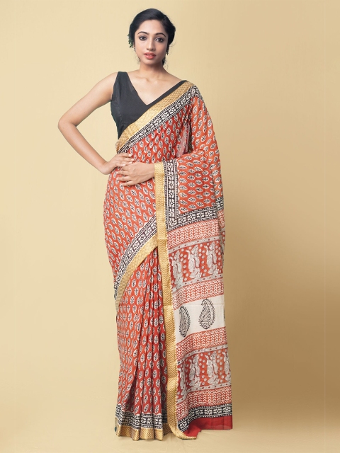 

Unnati Silks Red & Black Ethnic Motifs Handloom Pure Cotton Bagru Saree