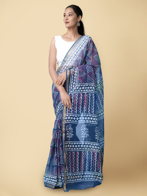 

Unnati Silks Blue & White Ethnic Motifs Printed Pure Cotton Kota Saree