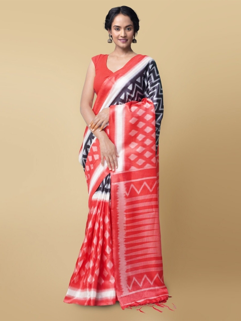

Unnati Silks Red & White Ethnic Motifs Art Silk Patola Saree