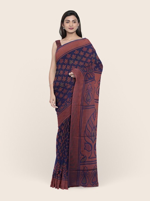 

Pothys Blue & Brown Ethnic Motifs Printed Cotton Blend Saree