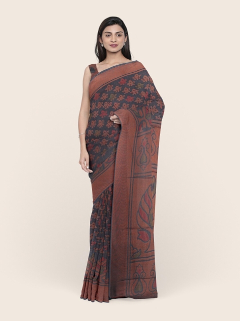 

Pothys Grey & Brown Ethnic Motifs Printed Cotton Blend Saree