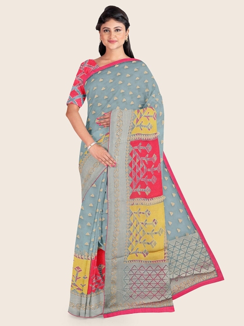 

Pothys Blue & Yellow Geometric Printed Tissue Saree