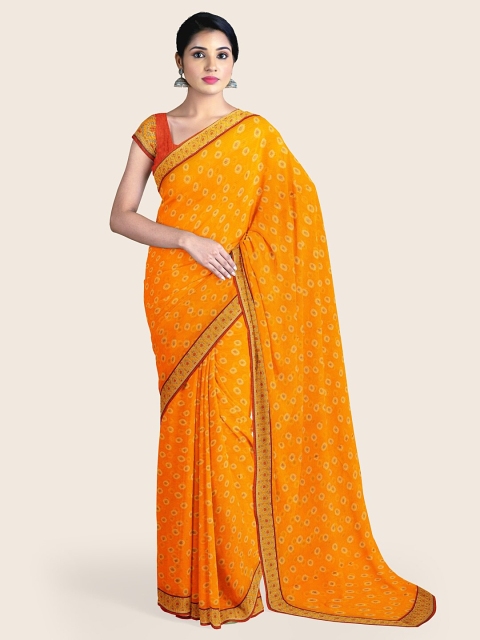 

Pothys Yellow & Red Poly Chiffon Saree