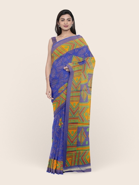 

Pothys Blue & Green Geometric Printed Saree