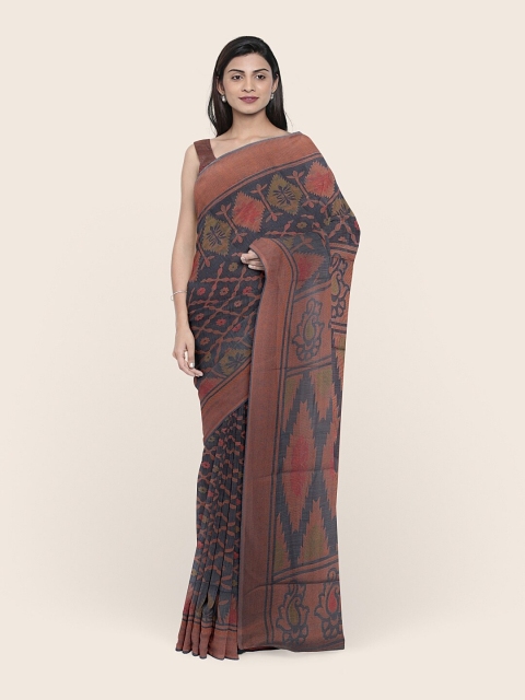 

Pothys Grey & Brown Ethnic Motifs Printed Cotton Blend Saree
