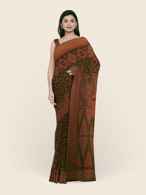 

Pothys Green & Brown Ethnic Motifs Printed Saree