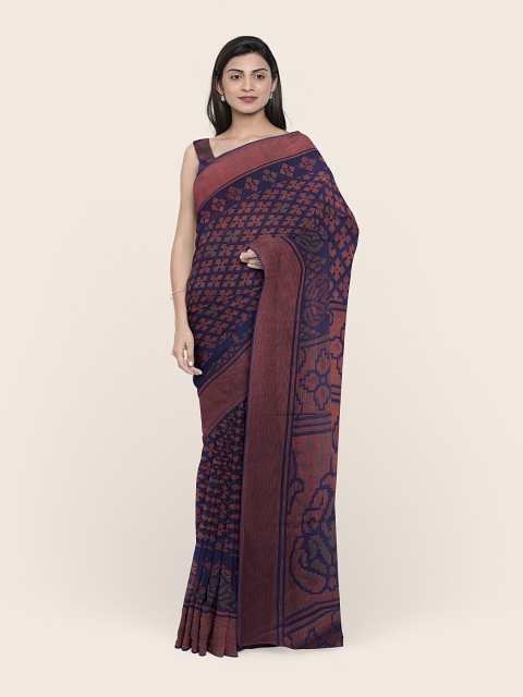 

Pothys Blue & Brown Ethnic Motifs Printed Cotton Blend Saree