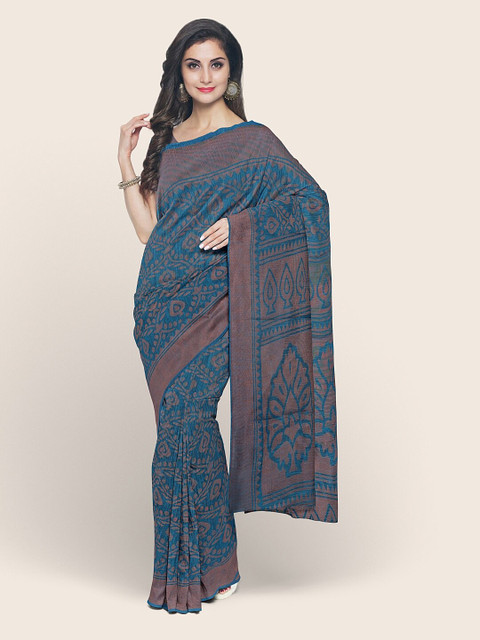

Pothys Blue & Brown Ethnic Motifs Printed Saree