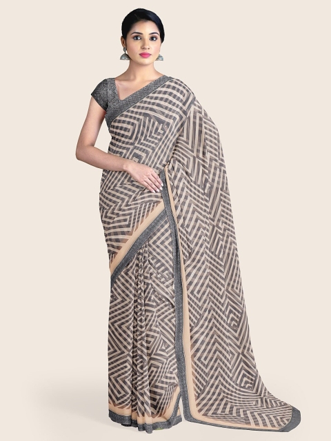 

Pothys Grey & Cream-Coloured Printed Chiffon Saree