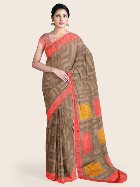 

Pothys Grey & Pink Abstract Printed Poly Chiffon Saree