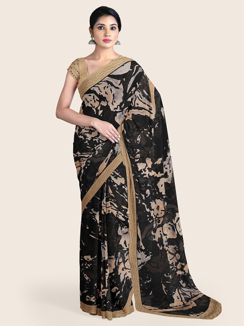

Pothys Black & Beige Abstract Printed Poly Chiffon Saree