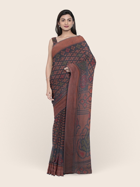 

Pothys Grey & Brown Ethnic Motifs Printed Cotton Blend Saree